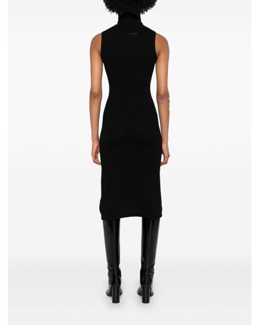 MM6 by Maison Martin Margiela Black Text-jacquard Sleeveless Midi Dress