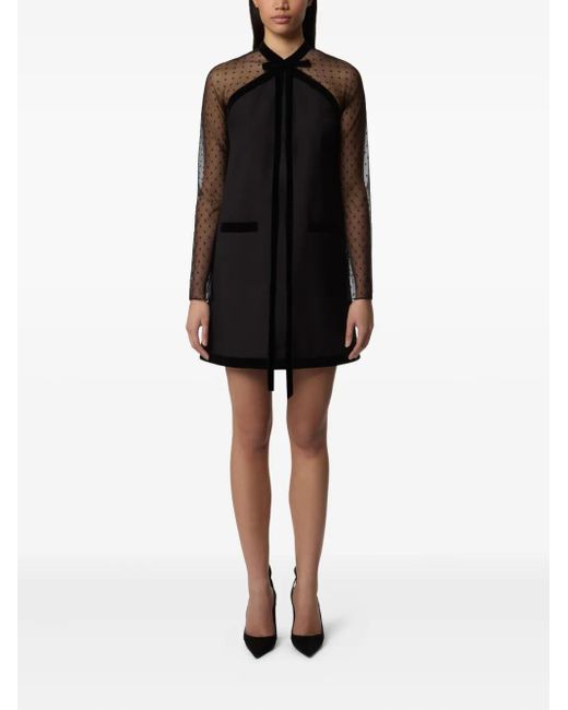 Nina Ricci Black Velvet-Trimmed Tulle-Sleeve Minidress