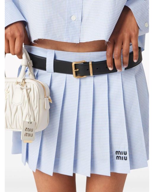 Miu Miu Blue Gingham-check Pleated Miniskirt