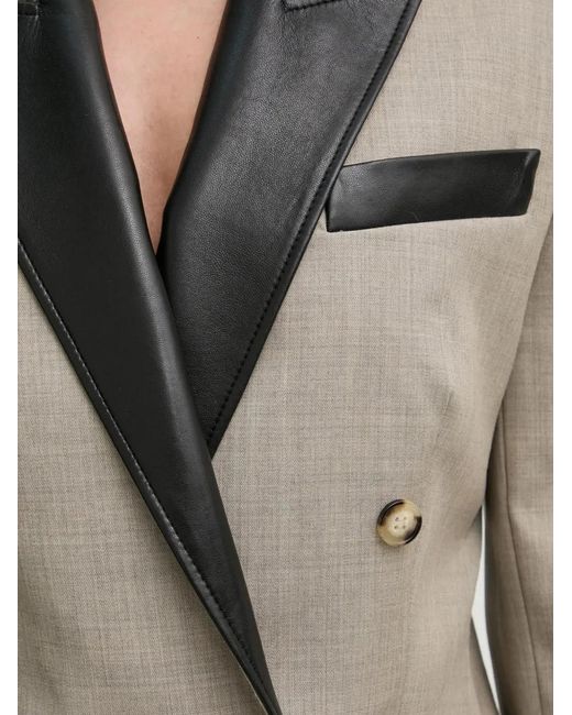 Nanushka Natural Pacey Leather-Trimmed Double-Breasted Blazer