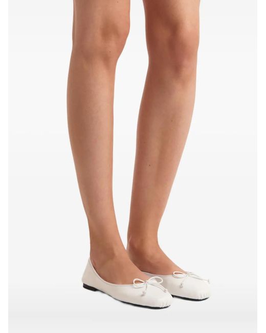 Khaite White Leather Bow Ballerina
