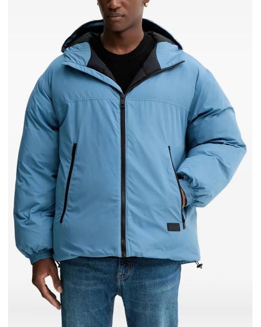 HUGO Blue Hooded Zip-Fastening Jacket for men