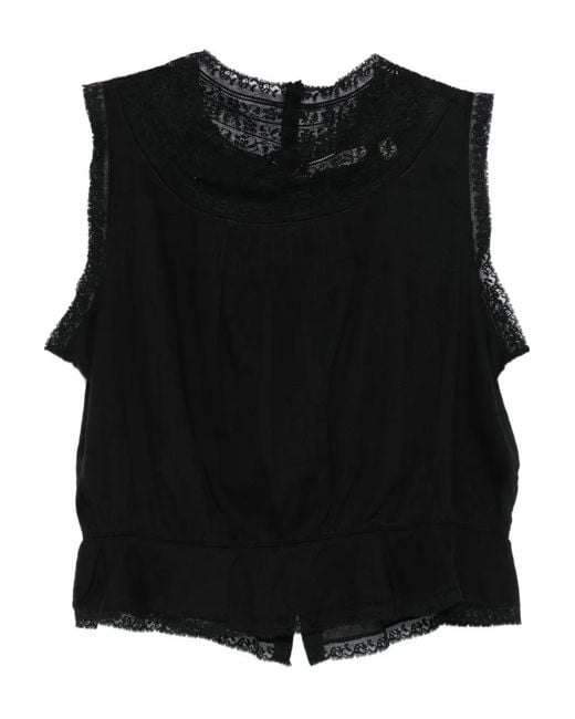 Doen Black Lilibet Lace-Trimmed Sleeveless Top