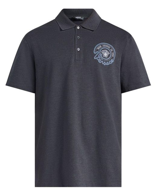 Versace Blue Nautical Medusa Cotton Polo Shirt for men
