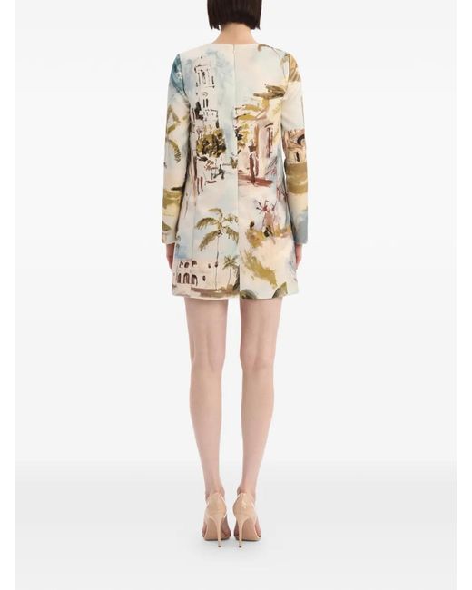Oscar de la Renta White Dominican-Landscape Shift Dress