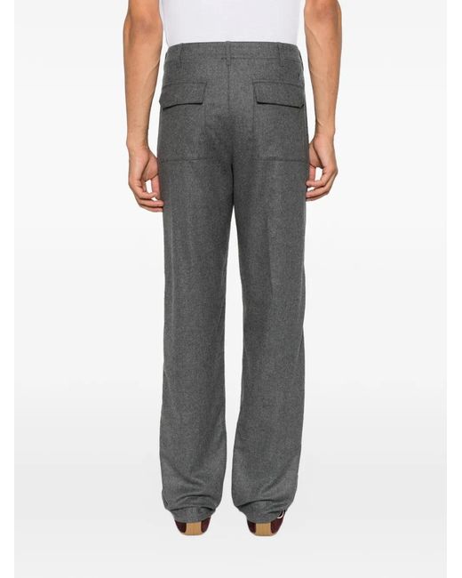 Etro Gray Logo-Embroidered Straight-Leg Trousers for men