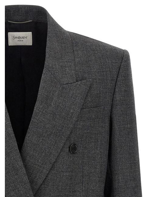 メンズ Saint Laurent ピークドラペル ダブルジャケット Black