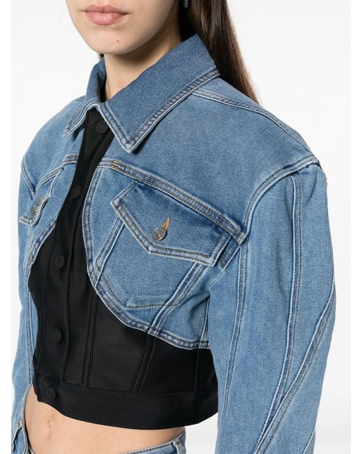 Mugler Blue Cropped Denim Jacket