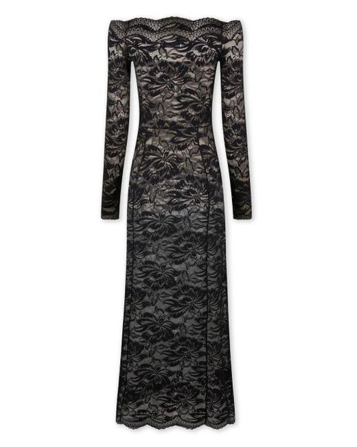 Rabanne Black Floral-lace Bardot-collar Dress