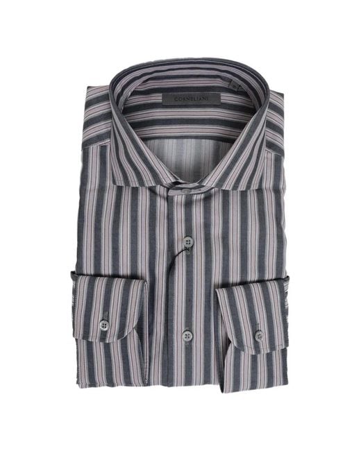 Corneliani Gray Striped French-Collar Shirt for men
