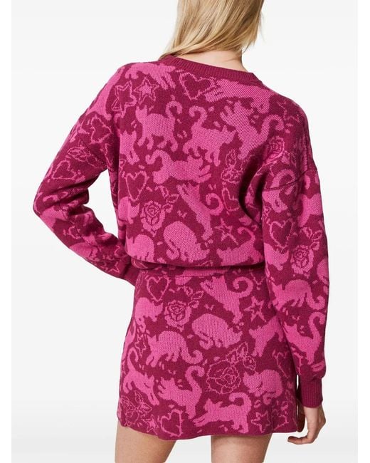Twinset Red Patterned-Jacquard Skirt