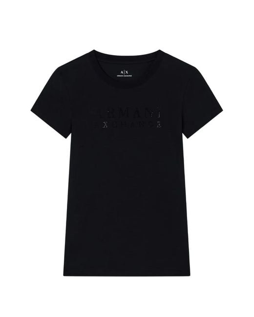 ARMANI EXCHANGE Black Rhinestone-Embellished Logo T-Shirt