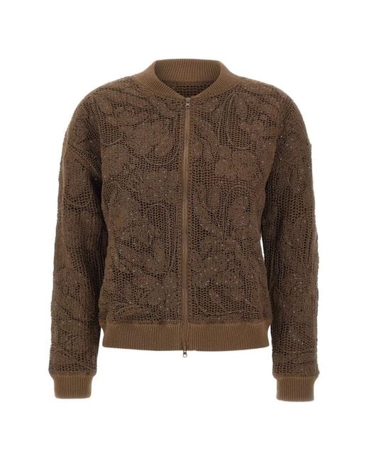 Kangra Brown Veste Bomber Brodée De Sequins