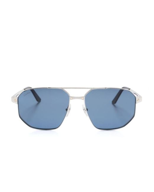 Cartier Blue Santos De Cartier Geometric-shape Sunglasses