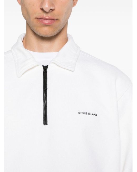 Stone Island White Logo-print Cotton Sweatshirt for men