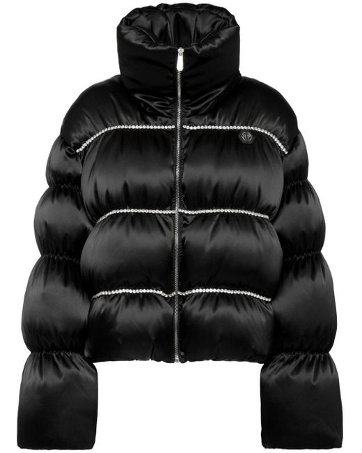 Philipp Plein Black Crystal-embellished Down Jacket