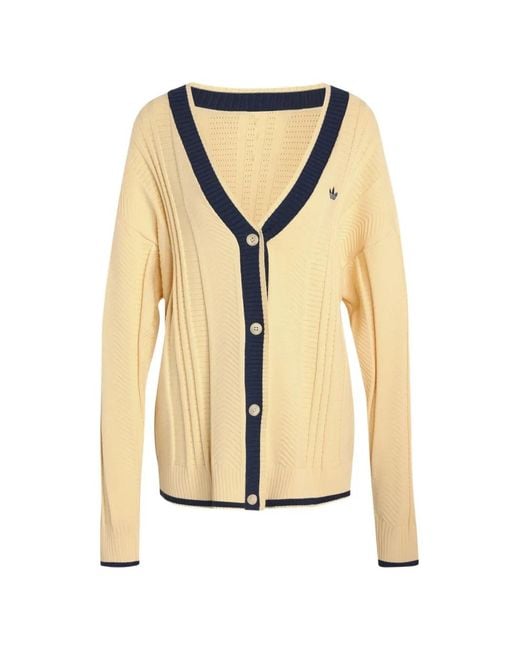 Adidas White Cardigan En Maille À Chevrons Et Logo Brodé