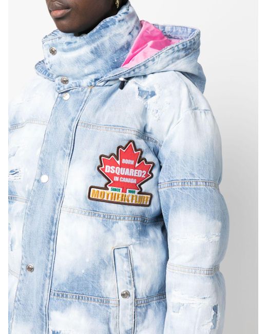 DSquared² Logo-patch Distressed Puffer Jacket in Blue | Lyst