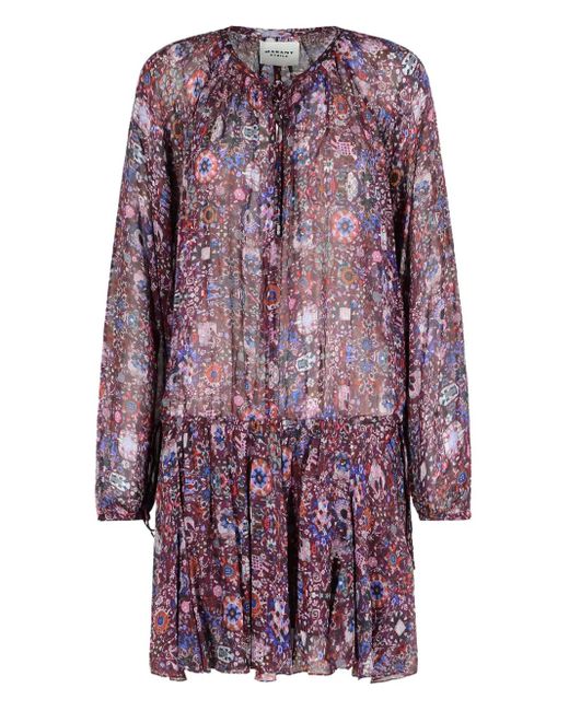 Isabel Marant Bess Floral Crew-neck Dress Purple