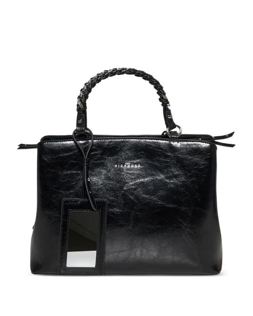 John Richmond Black Woven-Handle Tote Bag