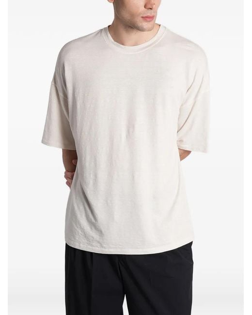 Roberto Collina White Short-Sleeve Crewneck Linen T-Shirt for men