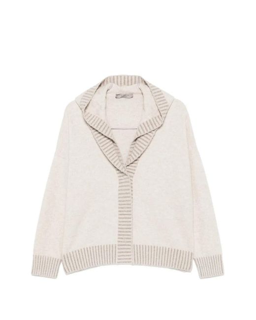 D.exterior White Ribbed-Trim Cardigan