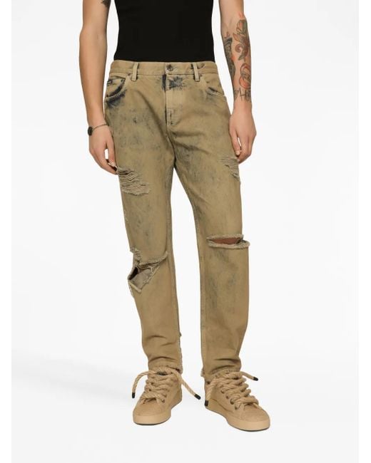 Dolce & Gabbana Natural Ripped Slim-Fit Jeans for men