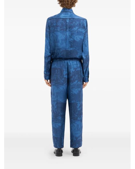 Pierre Louis Mascia Blue Landscape-Print Drawstring Trousers for men