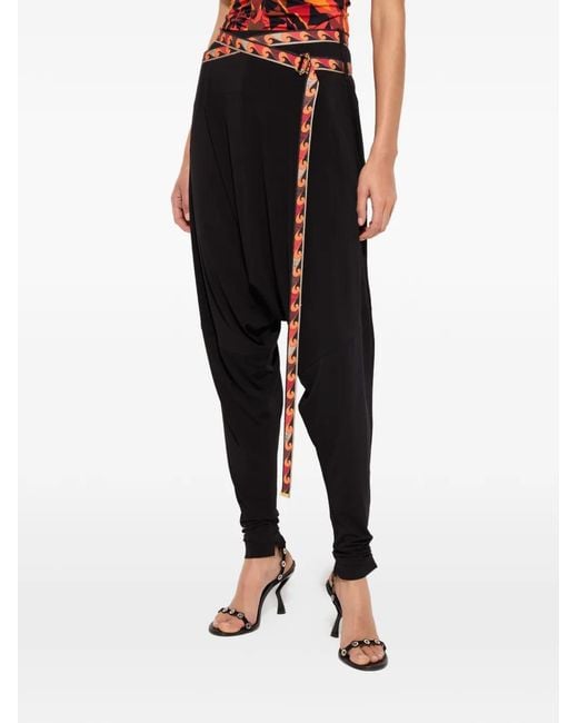 Emilio Pucci Black Pantalon Fluide Avec Ceinture Imprimée