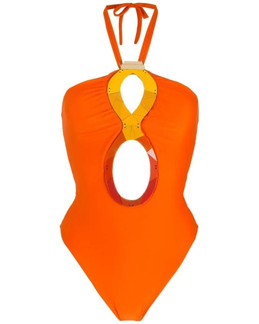Amir Slama Orange Maillot De Bain À Broderies