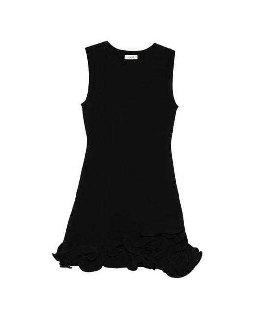 Sandro Black Ruffle Knitted Mini Dress