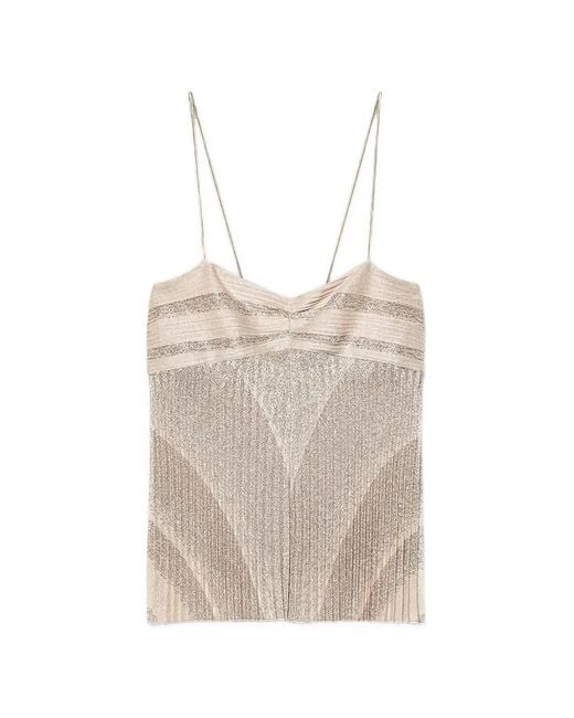 Forte_forte White Rising Sun Plissé Metallic-Effect Top