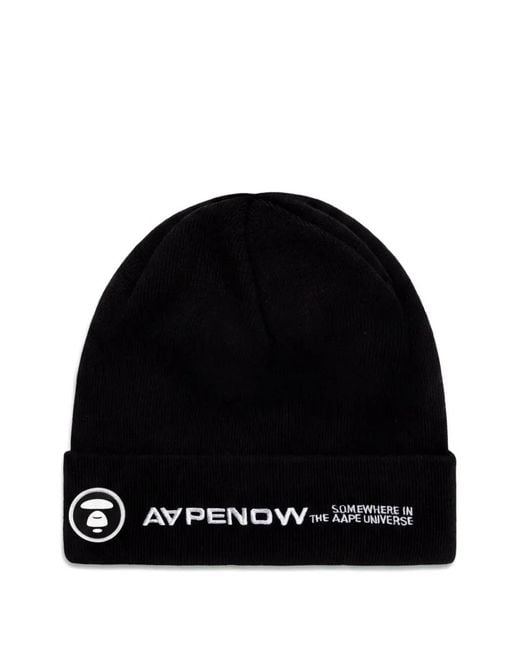 Aape By A Bathing Ape Black Logo-Embroidered Beanie Hat for men