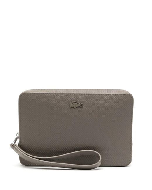 メンズ Lacoste Chantaco ピケレザー クラッチバッグ Gray