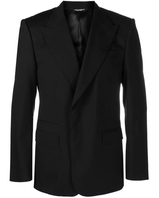 Dolce & Gabbana Black Single-Breasted Wool Blazer for men