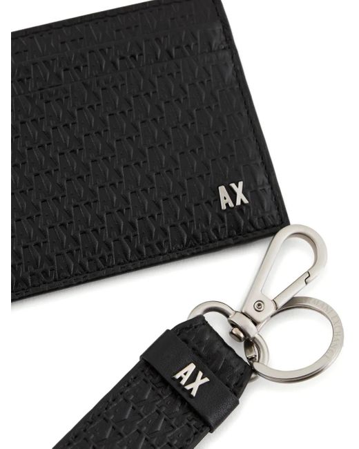 ARMANI EXCHANGE Black Monogram-Debossed Cardholder for men