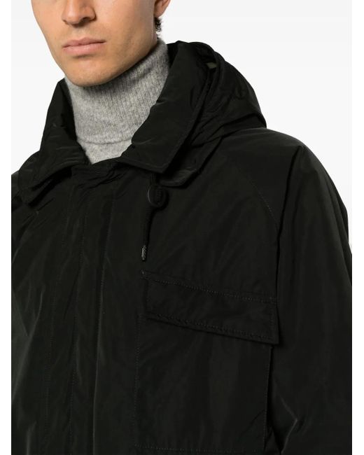 Aspesi Black Hooded Long-Sleeved Coat for men