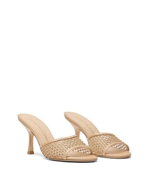 Stuart Weitzman Natural Bareitall Shine Mules With Crystals