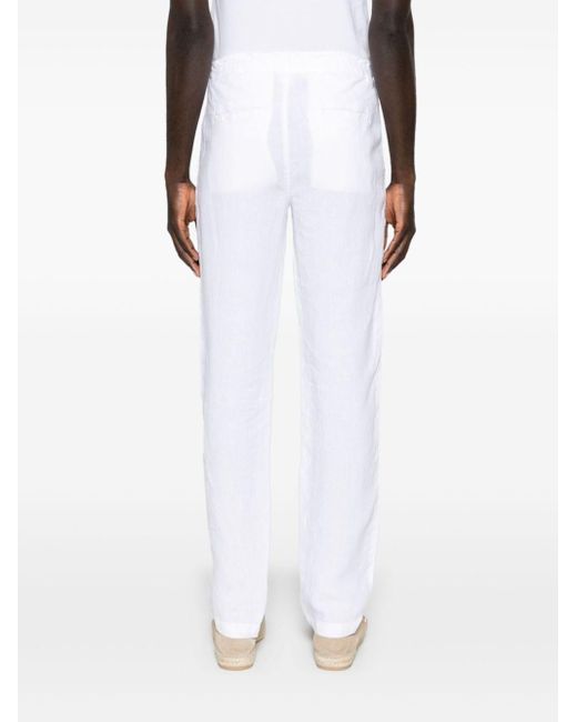 120% Lino White Drawstring Linen Trousers for men
