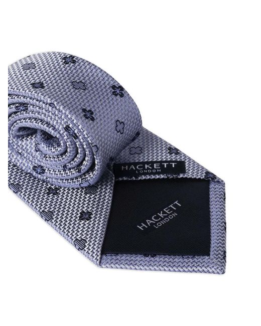 Hackett Blue Flower-Outline Geometric-Pattern Tie for men