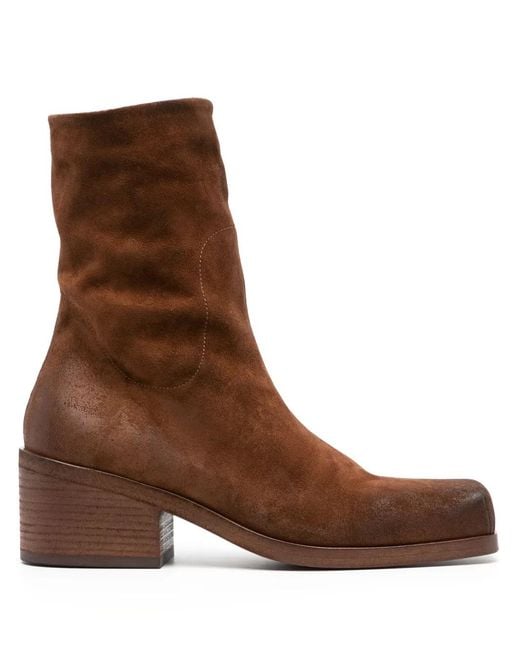 Marsèll Brown 55Mm Cassello Square-Toe Suede Ankle Boots