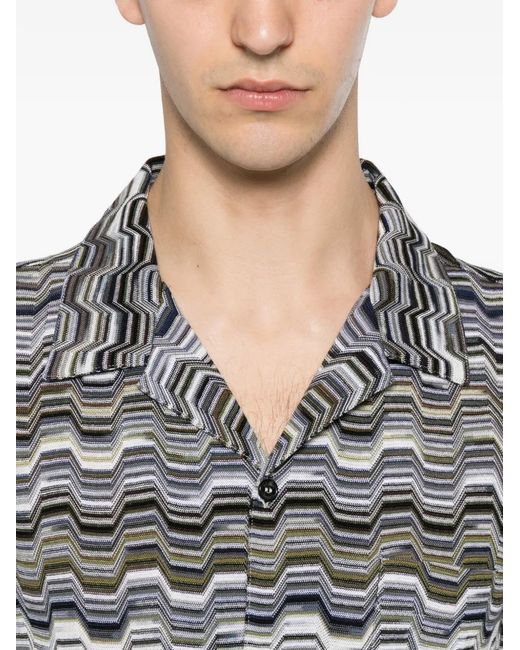 Missoni Gray Zigzag-Knit Camp-Collar Shirt for men