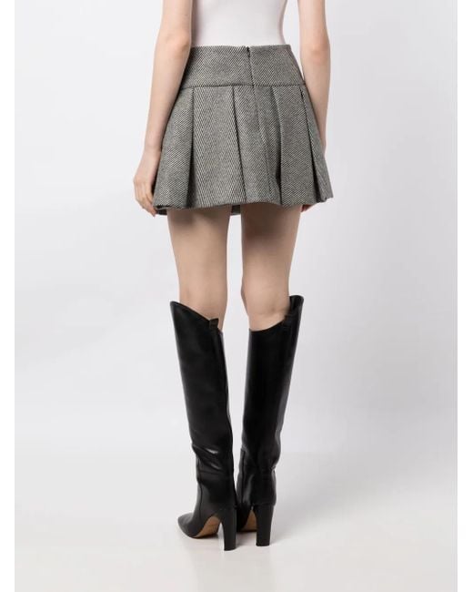 Patou Gray Pleated Structured Wool Miniskirt