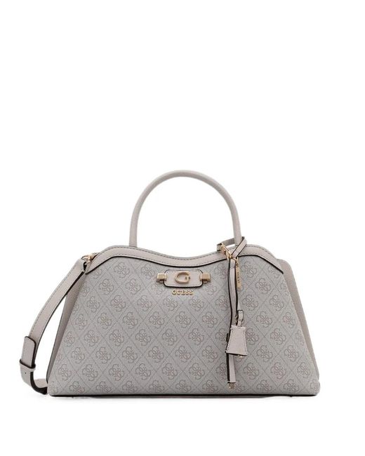 Guess Gray Lindsey Logo-Plaque Tote Bag