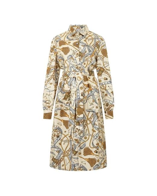 Moschino White Graphic-Print Belted Long-Sleeve Dress