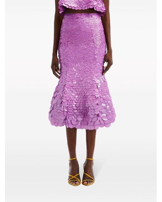 Oscar de la Renta Purple Sequin-embellished Flared Skirt
