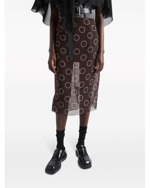 Prada Brown Dot-print Georgette Pencil Skirt
