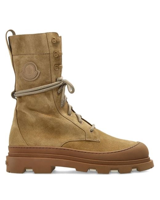 Moncler Brown Logo-Patch Suede Boots