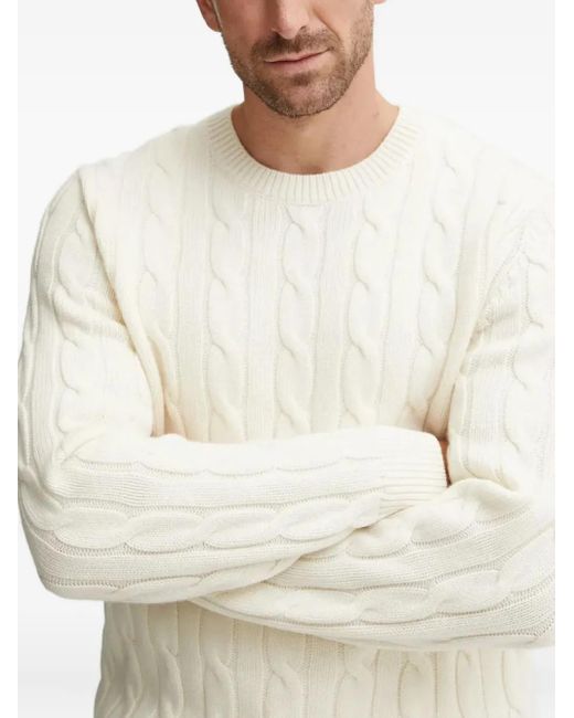 Theory White Cable-Knit Crew-Neck Sweater for men