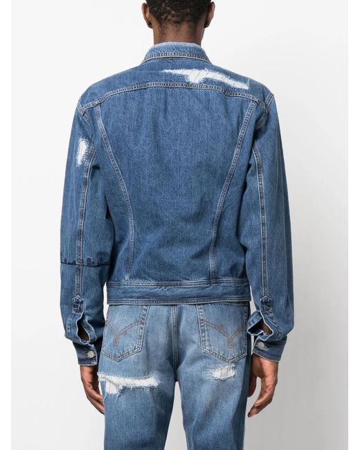 Nick Fouquet Blue Embroidered-Detail Denim Jacket for men